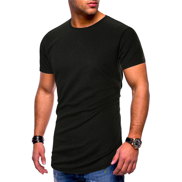 Mens Fashion Plain Small Plaid Slim Short Sleeve T-Shirt