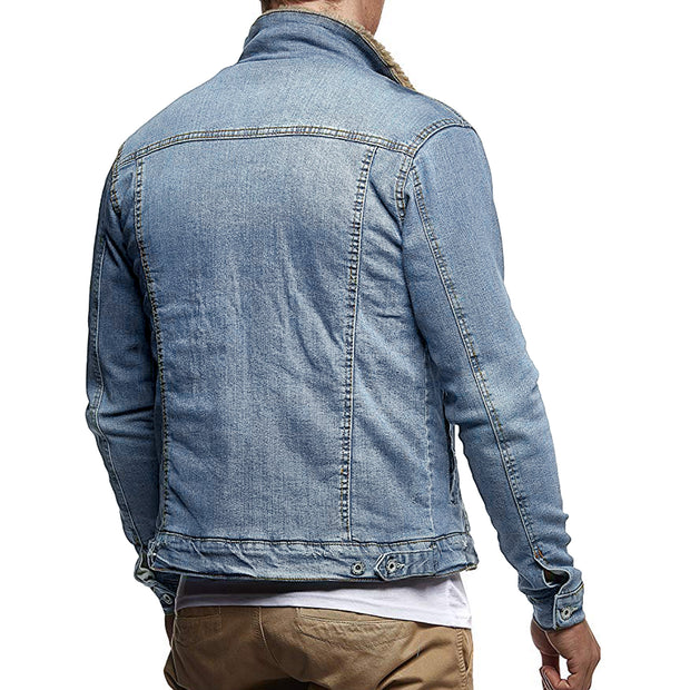 Men's fashion casual thick velvet lapel denim jacket