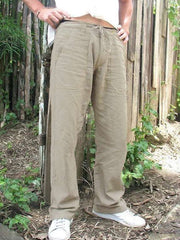 Men's Plain Weave Straight Leg Drawstring Loose Casual Trousers