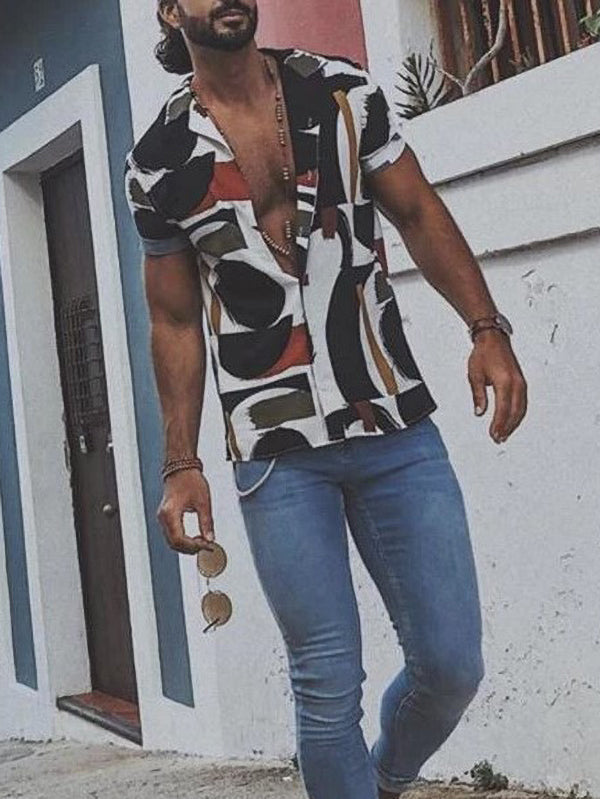 Fashion Mens Casual Short-Sleeved Floral Shirt