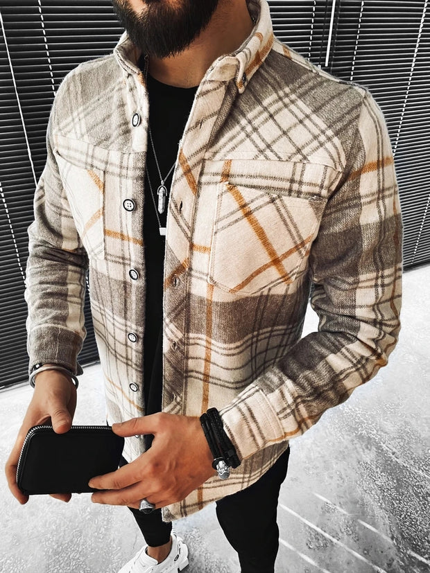 Casual Check Textured Long Sleeve Jacket