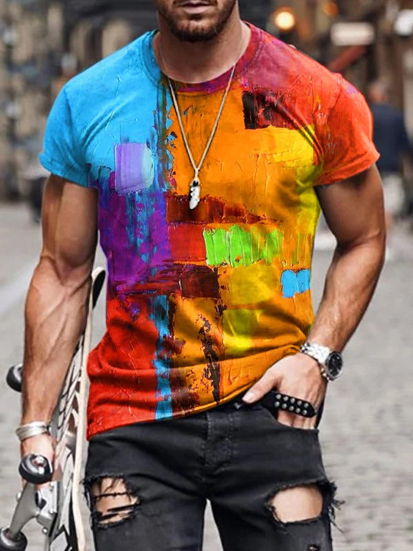 Mens Stylish Round-necked Short-sleeved Printed T-shirt