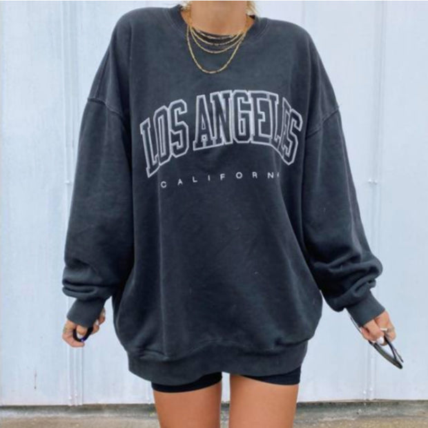 Ladies Crew Neck Letter Print Long Sleeve Sweatshirt