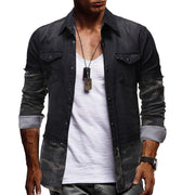 Fashion Camouflage Stitching Denim Long Sleeve Shirt