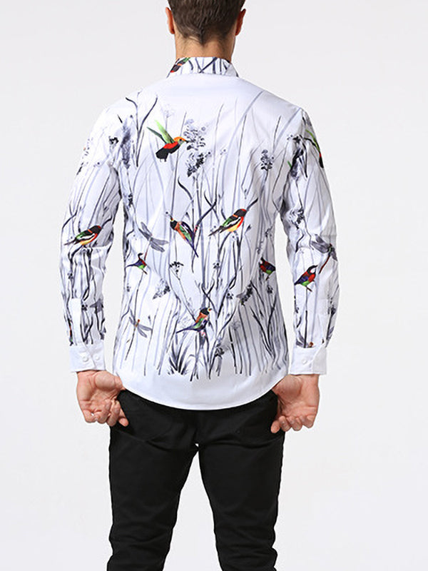Fashion Mens Casual Long-Sleeved Floral Shirt