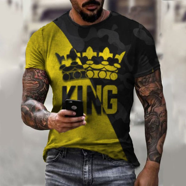 Fashion men’s color block KING T-shirt