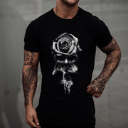 Skull rose print short-sleeved T-shirt