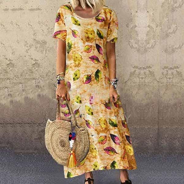 Neocozy Casual Floral Tunic Round Neckline Shift Dress