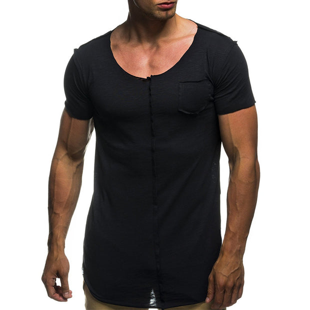 Mens Pocket Stitching Short-Sleeved T-Shirt
