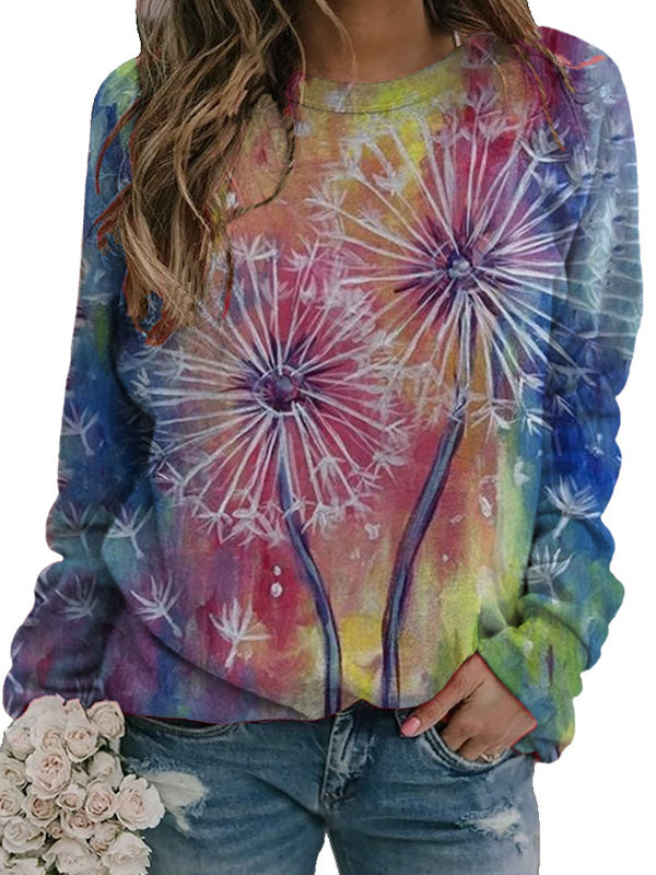 Fashionable Round Neck Long Sleeve Tie-dye Printed Sweatshirts