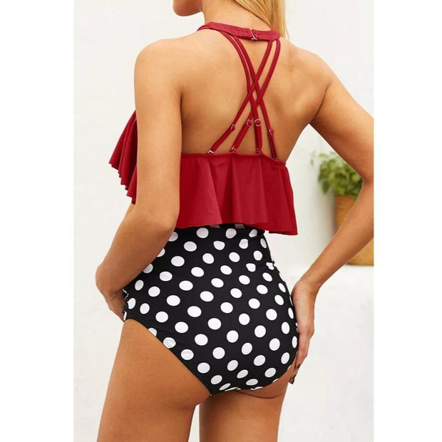 Maternity Dot Prints Ruffle Trim Bikini