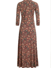 Chicbluf Cotton Vintage Print V-Neck Pocket Long Sleeve Dress