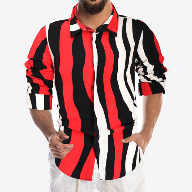 Mens Fashion Casual Printed Long Sleeve Shirt