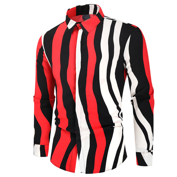 Mens Fashion Casual Printed Long Sleeve Shirt