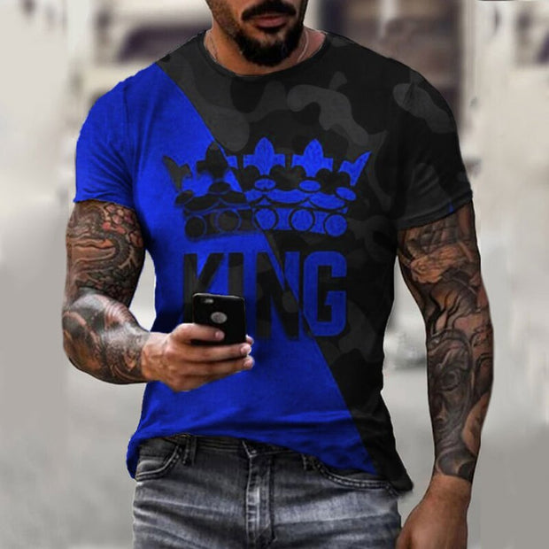 Fashion men’s color block KING T-shirt