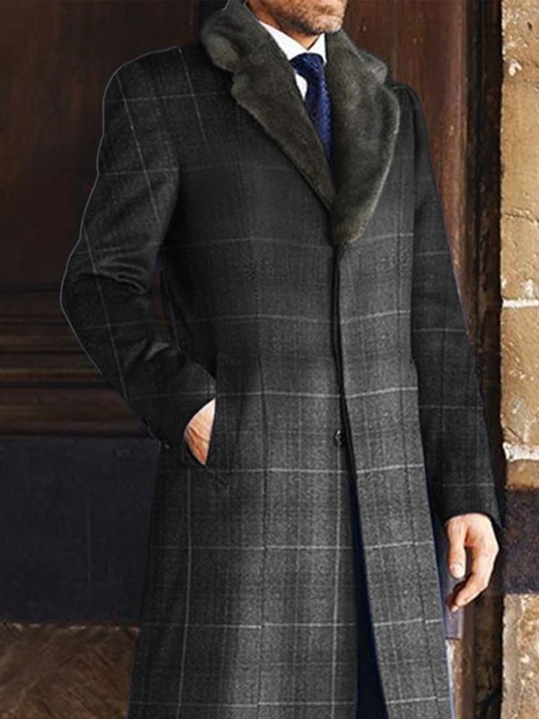 Mens Mid-Length Plaid  Slim Coat
