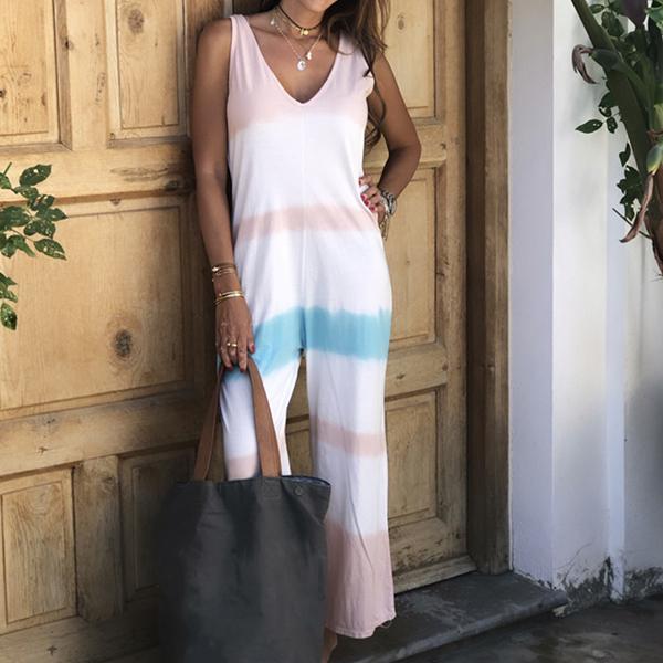 Women's Loose Sleeveless Stripe Printed Jumpsuit