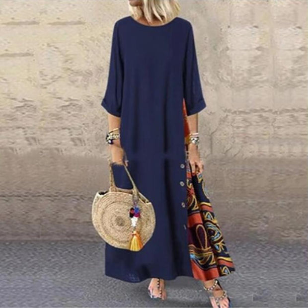 Neocozy Button Side Plain Printed Dress