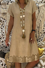 V-Neck Shift Women Short Sleeve Casual Solid Summer Dress