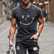 Mens Fashion Washing Short Sleeve Smiley T-shirt