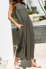 Womens solid color loose pleated jumpsuit