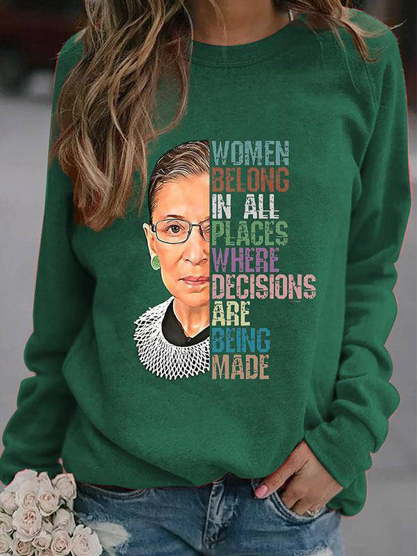 Women Portrait Print Crew Neck Sweatshirt