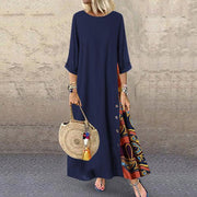 Neocozy Sexy Printed Patchwork Round Neck Long Dress
