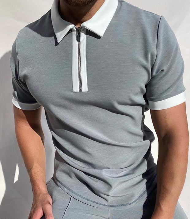Solid color zipper polo shirt