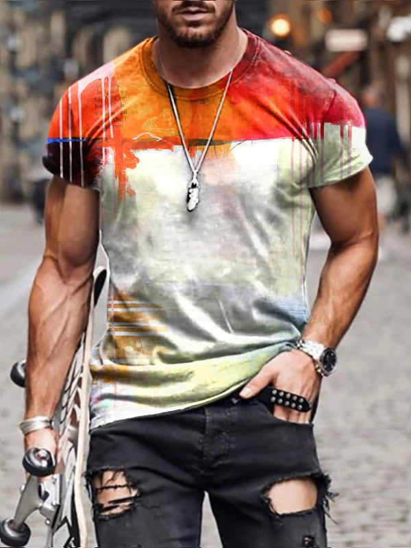 Mens Stylish Round-necked Short-sleeved Printed T-shirt