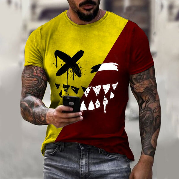 Fashion men’s color matching smiley face T-shirt