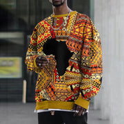 Mens Fashion Casual Printed Loose Round Neck Sweater