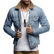 Men's fashion casual thick velvet lapel denim jacket