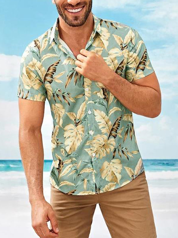 Fashion Mens Casual Short-Sleeved Floral Shirt