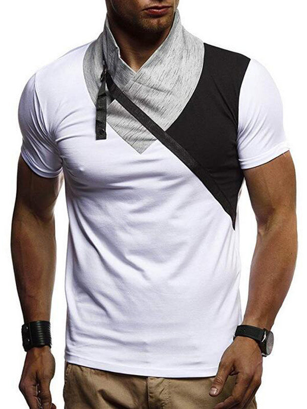 Mens Fashion Casual Stitching Contrast Short Sleeve T-Shirt
