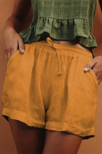 Neocozy Elastic Waist Loose Cotton And Linen Casual Shorts
