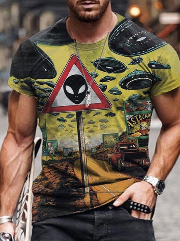 Mens Fashion Retro Casual Printed T-Shirt