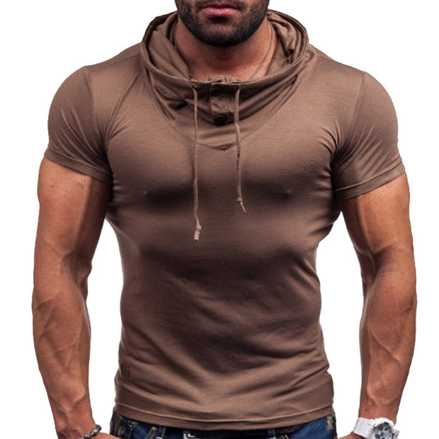 Mens Pile Collar Casual Slim Short Sleeve T-Shirt