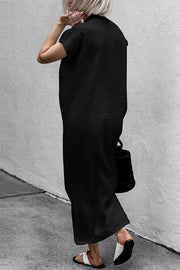Plain Fashion V-Neck Split Belt Belt Dress