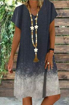 Sexy Straight Two-color Gradient Short-sleeved V-neck Dress