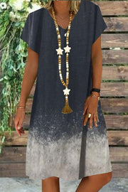 Sexy Straight Two-color Gradient Short-sleeved V-neck Dress