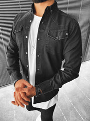 Solid color two-pocket long-sleeved shirt jacket