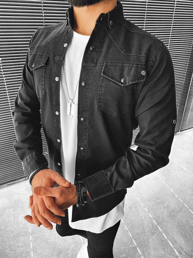 Solid color two-pocket long-sleeved shirt jacket