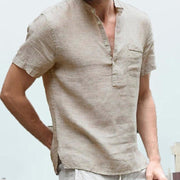 Men's New Casual Linen Solid Color Pullover Shirt
