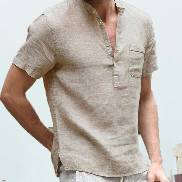 Men's New Casual Linen Solid Color Pullover Shirt