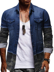Fashion Camouflage Stitching Denim Long Sleeve Shirt