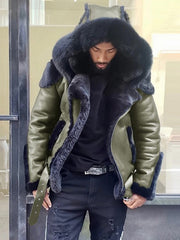 Men's Fashion Faux Fur Hooded Biker Jacket Coat