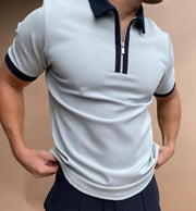 Contrasting color Zip Polo pink and navy blue polo shirt