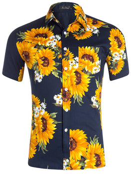 Fashion Mens Casual Short-Sleeved Floral Shirt
