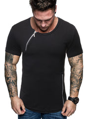 Mens Fashion Zipper Stitching Short Sleeve T-Shirt