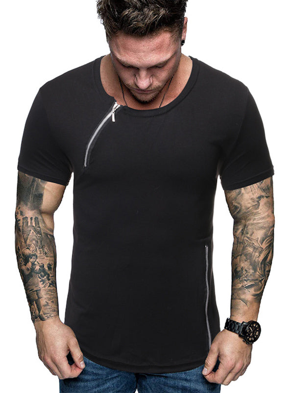 Mens Fashion Zipper Stitching Short Sleeve T-Shirt
